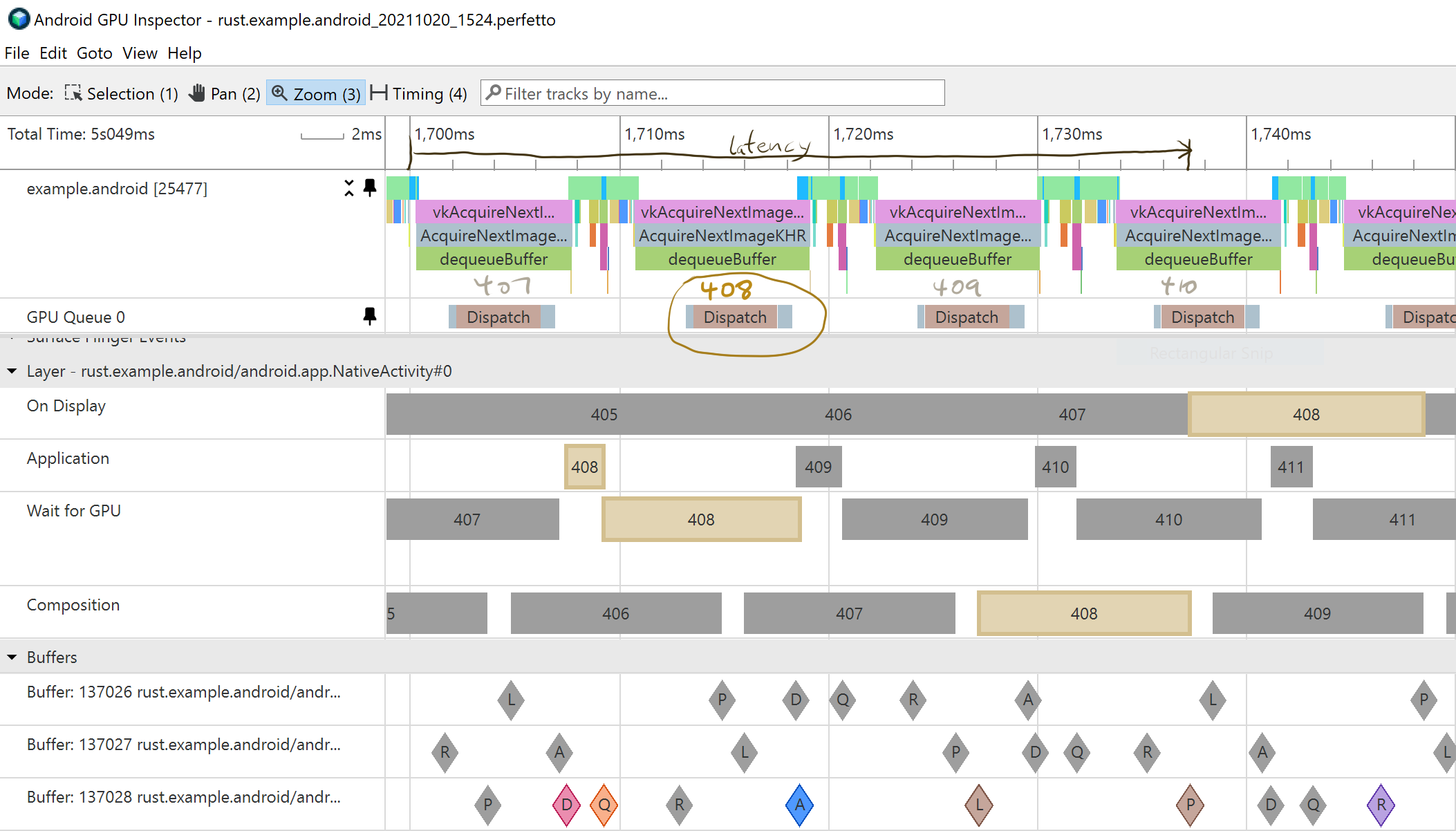 Example systrace from Android GPU inspector